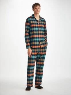Men's Modern Fit Pyjamas Kelburn 40 Brushed Cotton Multi -Derek Rose Shop mens modern fit pajamas kelburn 40 brushed cotton multi front