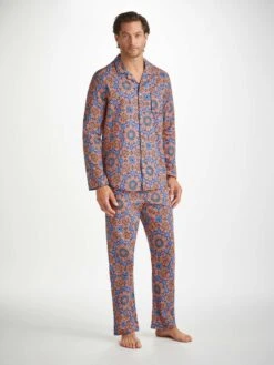 Men's Modern Fit Pyjamas Ledbury 69 Cotton Batiste Multi 10 Men's Modern Fit Pyjamas Ledbury 69 Cotton Batiste Multi -Derek Rose Shop mens modern fit pajamas ledbury 69 cotton batiste multi front