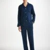 Men's Modern Fit Pyjamas Nelson 98 Cotton Batiste Navy -Derek Rose Shop mens modern fit pajamas nelson 98 cotton batiste navy front