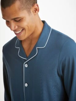 Men's Pyjamas Basel Micro Modal Stretch Navy -Derek Rose Shop mens modern fit pyjamas basel micro modal stretch navy buttons