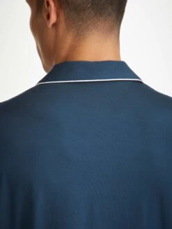 Men's Pyjamas Basel Micro Modal Stretch Navy -Derek Rose Shop mens modern fit pyjamas basel micro modal stretch navy collar back