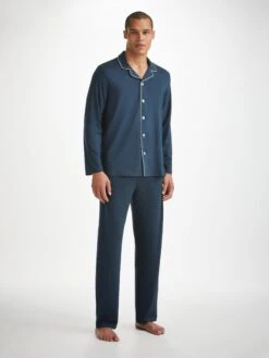 Men's Pyjamas Basel Micro Modal Stretch Navy -Derek Rose Shop mens modern fit pyjamas basel micro modal stretch navy front