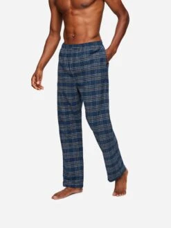 Men's Modern Fit Pyjamas Kelburn 30 Brushed Cotton Navy -Derek Rose Shop mens modern fit pyjamas kelburn 30 brushed cotton navy bottoms