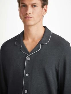 Men's Modern Fit Pyjamas Marlowe Micro Modal Stretch Anthracite -Derek Rose Shop mens modern fit pyjamas marlowe micro modal stretch anthracite neckline