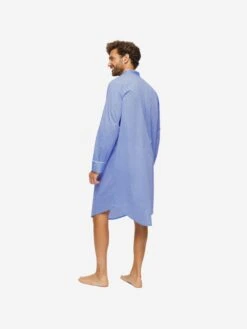 Men's Nightshirt Amalfi Cotton Batiste Blue -Derek Rose Shop mens nightshirt amalfi cotton batiste blue back