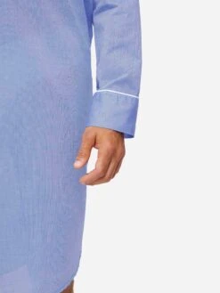 Men's Nightshirt Amalfi Cotton Batiste Blue -Derek Rose Shop mens nightshirt amalfi cotton batiste blue cuffs