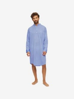 Men's Nightshirt Amalfi Cotton Batiste Blue -Derek Rose Shop mens nightshirt amalfi cotton batiste blue front