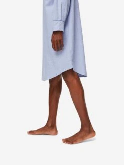 Men's Nightshirt Arran 24 Brushed Cotton Blue -Derek Rose Shop mens nightshirt arran 24 brushed cotton blue hem