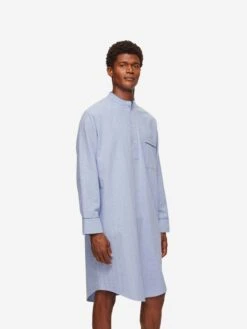 Men's Nightshirt Arran 24 Brushed Cotton Blue -Derek Rose Shop mens nightshirt arran 24 brushed cotton blue length