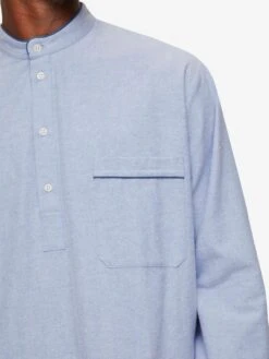 Men's Nightshirt Arran 24 Brushed Cotton Blue -Derek Rose Shop mens nightshirt arran 24 brushed cotton blue pocket