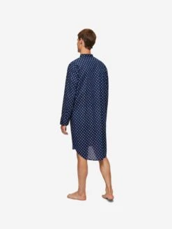 Men's Nightshirt Nelson 93 Cotton Batiste Navy -Derek Rose Shop mens nightshirt nelson 93 cotton batiste navy back