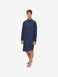 Men's Nightshirt Nelson 93 Cotton Batiste Navy -Derek Rose Shop mens nightshirt nelson 93 cotton batiste navy front