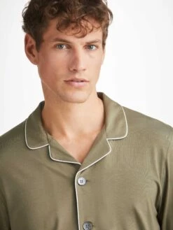 Men's Pyjamas Basel Micro Modal Stretch Khaki -Derek Rose Shop mens pajamas basel micro modal stretch khaki collar