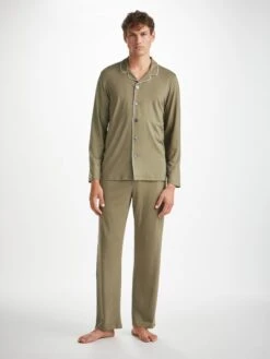 Men's Pyjamas Basel Micro Modal Stretch Khaki -Derek Rose Shop mens pajamas basel micro modal stretch khaki front