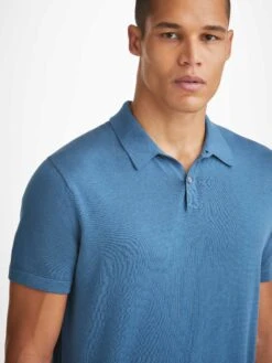 Men's Polo Shirt Jacob Sea Island Cotton Blue -Derek Rose Shop mens polo shirt jacob sea island cotton blue 1 neckline