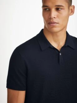 Men's Polo Shirt Jacob Sea Island Cotton Navy -Derek Rose Shop mens polo shirt jacob sea island cotton navy collar