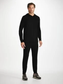Men's Pullover Hoodie Basel Micro Modal Stretch Black -Derek Rose Shop mens pullover hoodie basel micro modal stretch black front