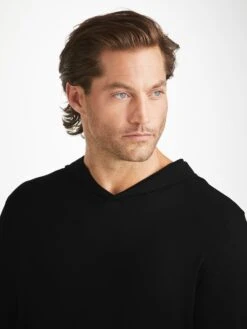 Men's Pullover Hoodie Basel Micro Modal Stretch Black -Derek Rose Shop mens pullover hoodie basel micro modal stretch black neck