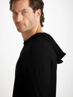 Men's Pullover Hoodie Basel Micro Modal Stretch Black -Derek Rose Shop mens pullover hoodie basel micro modal stretch black shoulder
