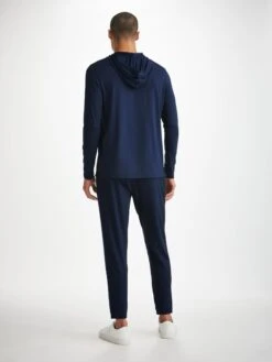 Men's Pullover Hoodie Basel Micro Modal Stretch Navy -Derek Rose Shop mens pullover hoodie basel micro modal stretch navy back