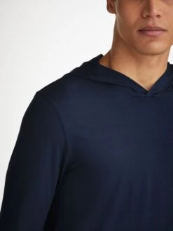 Men's Pullover Hoodie Basel Micro Modal Stretch Navy -Derek Rose Shop mens pullover hoodie basel micro modal stretch navy neck