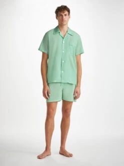 Men's Short Pyjamas Amalfi 1 Cotton Batiste Mint 11 Men's Short Pyjamas Amalfi 1 Cotton Batiste Mint -Derek Rose Shop mens pyjamas amalfi 1 cotton batiste mint front