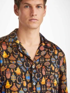 Men's Pyjamas Brindisi 100 Silk Satin Black 11 Men's Pyjamas Brindisi 100 Silk Satin Black -Derek Rose Shop mens pyjamas brindisi 100 silk satin black collar