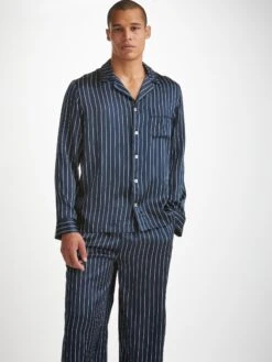 Men's Pyjamas Brindisi 102 Silk Satin Navy -Derek Rose Shop mens pyjamas brindisi 102 silk satin navy creative