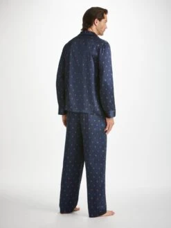 Men's Pyjamas Brindisi 103 Silk Satin Navy -Derek Rose Shop mens pyjamas brindisi 103 silk satin navy back