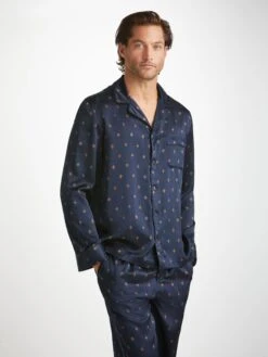 Men's Pyjamas Brindisi 103 Silk Satin Navy -Derek Rose Shop mens pyjamas brindisi 103 silk satin navy creative