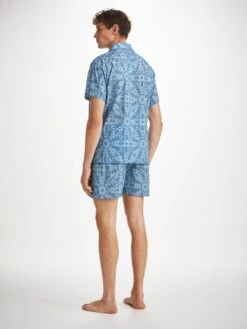 Men's Short Pyjamas Ledbury 69 Cotton Batiste Blue -Derek Rose Shop mens pyjamas ledbury 69 cotton batiste blue back