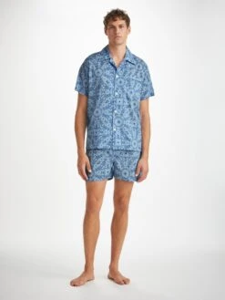 Men's Short Pyjamas Ledbury 69 Cotton Batiste Blue -Derek Rose Shop mens pyjamas ledbury 69 cotton batiste blue front