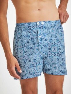 Men's Short Pyjamas Ledbury 69 Cotton Batiste Blue -Derek Rose Shop mens pyjamas ledbury 69 cotton batiste blue shorts