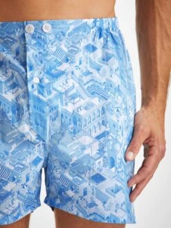 Men's Short Pyjamas Ledbury 70 Cotton Batiste Blue 11 Men's Short Pyjamas Ledbury 70 Cotton Batiste Blue -Derek Rose Shop mens pyjamas ledbury 70 cotton batiste blue print