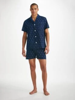 Men's Short Pyjamas Nelson 98 Cotton Batiste Navy 9 Men's Short Pyjamas Nelson 98 Cotton Batiste Navy -Derek Rose Shop mens pyjamas nelson 98 cotton batiste navy front