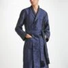 Men's Dressing Gown Verona 66 Silk Satin Navy -Derek Rose Shop mens robe verona 66 silk satin navy creative