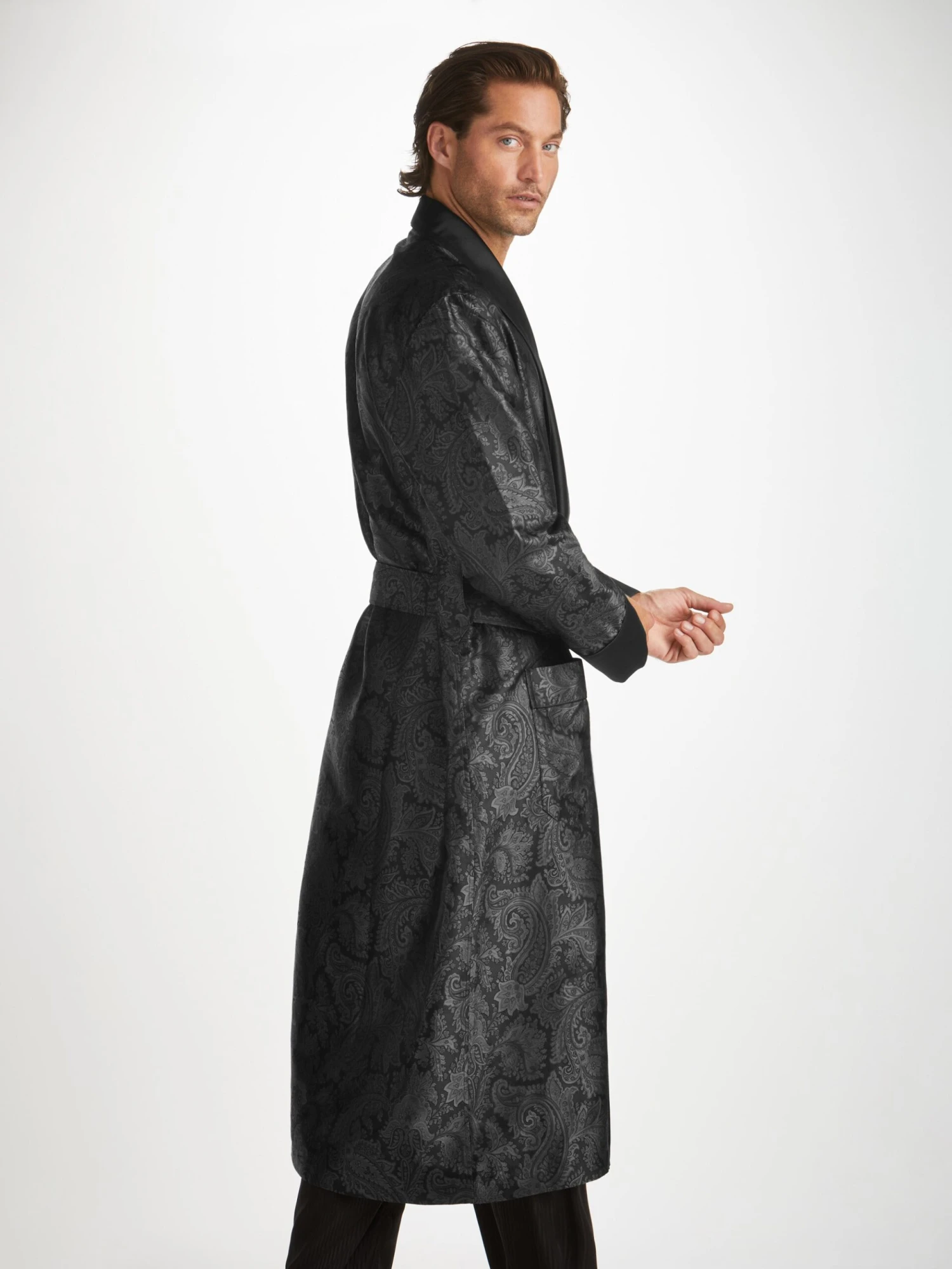 Men's Dressing Gown Verona 67 Silk Satin Black 3 Men's Dressing Gown Verona 67 Silk Satin Black