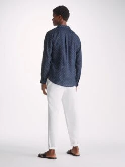 Men's Shirt Milan 22 Linen Navy -Derek Rose Shop mens shirt milan 22 linen navy back