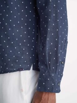 Men's Shirt Milan 22 Linen Navy -Derek Rose Shop mens shirt milan 22 linen navy print
