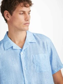 Men's Shirt Milan 23 Linen Blue 11 Men's Shirt Milan 23 Linen Blue -Derek Rose Shop mens shirt milan 23 linen blue collar