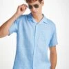 Men's Shirt Milan 23 Linen Blue -Derek Rose Shop mens shirt milan 23 linen blue creative