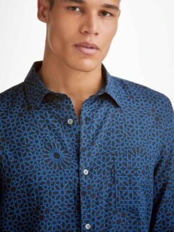 Men's Shirt Milan 23 Linen Navy -Derek Rose Shop mens shirt milan 23 linen navy collar