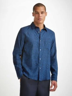 Men's Shirt Milan 23 Linen Navy -Derek Rose Shop mens shirt milan 23 linen navy creative
