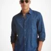 Men's Shirt Milan 23 Linen Navy -Derek Rose Shop mens shirt milan 23 linen navy editorial