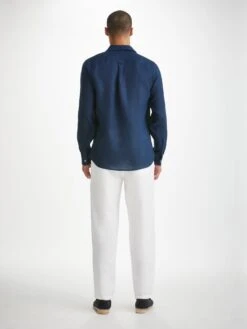 Men's Shirt Monaco 2 Linen Navy -Derek Rose Shop mens shirt monaco 2 linen navy back