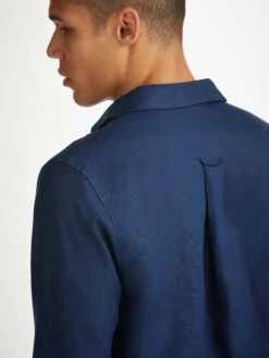 Men's Shirt Monaco 2 Linen Navy -Derek Rose Shop mens shirt monaco 2 linen navy shoulder