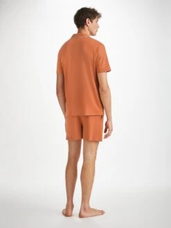 Men's Short Pyjamas Basel Micro Modal Stretch Terracotta -Derek Rose Shop mens short pajamas basel micro modal stretch orange back