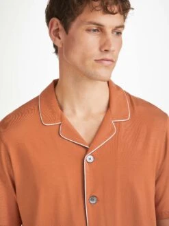 Men's Short Pyjamas Basel Micro Modal Stretch Terracotta -Derek Rose Shop mens short pajamas basel micro modal stretch orange collar