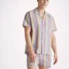 Men's Short Pyjamas Amalfi 19 Cotton Batiste Multi -Derek Rose Shop mens short pyjamas amalfi 19 cotton batiste multi creative