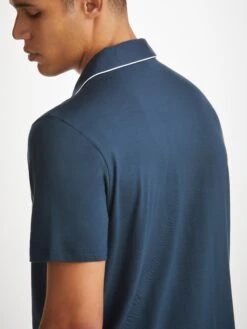 Men's Short Pyjamas Basel Micro Modal Stretch Navy -Derek Rose Shop mens short pyjamas basel micro modal stretch navy shoulder